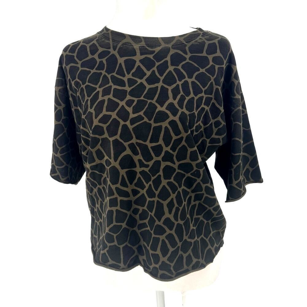 NATION LTD Olive Green Giraffe Print Oversized Tee Sz XS 100% Cotton Relaxed Fit